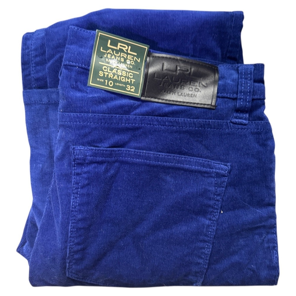 LRL Lauren Jeans Co. Ralph Lauren Blue Corduroy Classic Straight Pants size 10‎